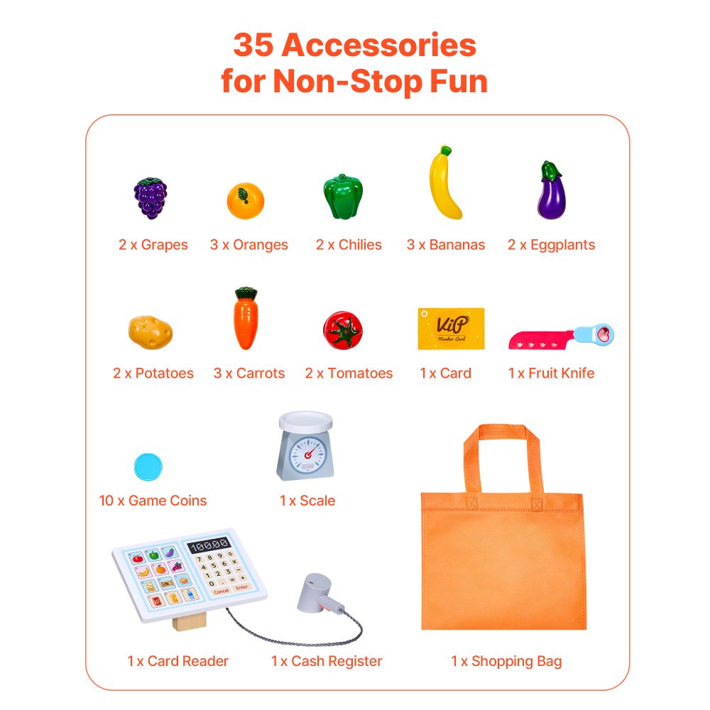 Kids Grocery Store Playset Supermarket Play Toy Set with Cash Register