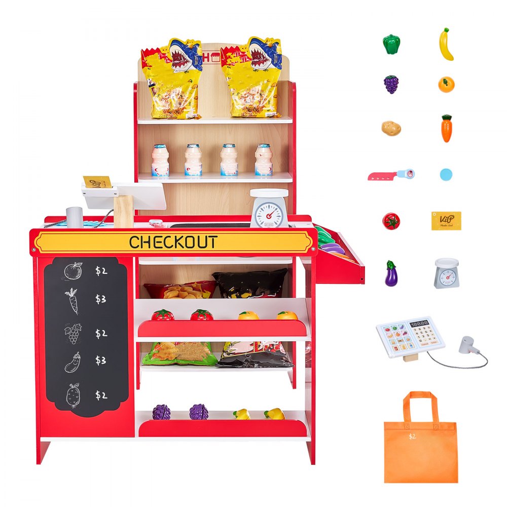 Kids Grocery Store Playset Supermarket Play Toy Set with Cash Register