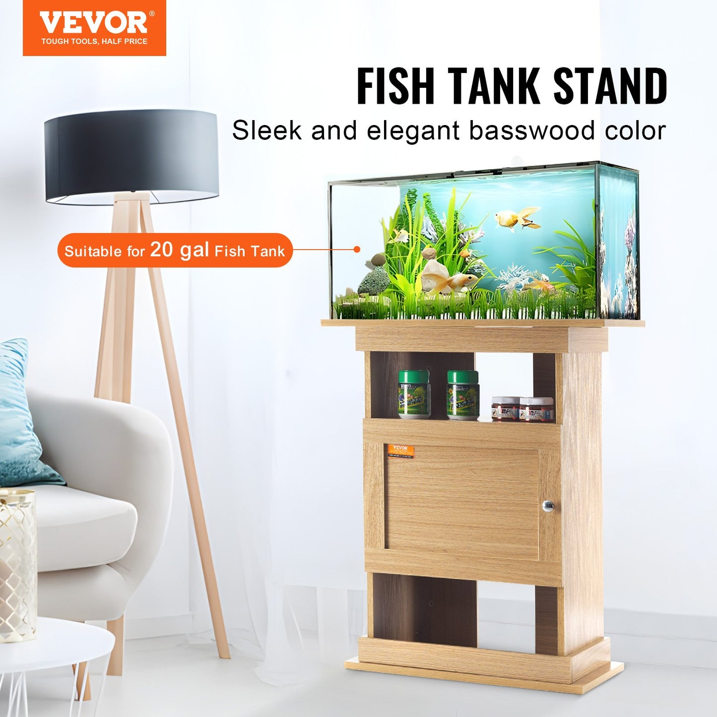 VEVOR Aquarium Stand, 20 Gallon Fish Tank Stand, 25.2 x 15.7 x 28.3 in MDF Turtle