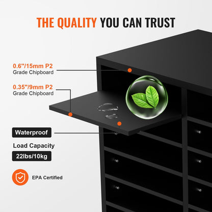 Adjustable Wood Literature Organizer with 12 Compartments, Black, 10 kg Capacity