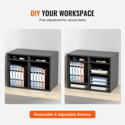 Wood Literature Organizer, 12 Compartments, Adjustable File Sorter, Gray