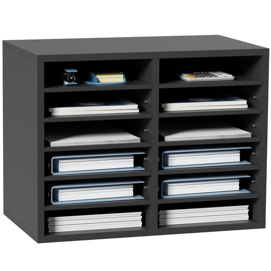 VEVOR Wood Literature Organizer Adjustable File Sorter 12 Compartments Gray