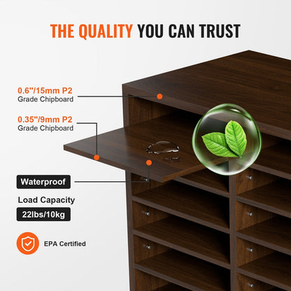 Brown Wood Literature Organizer with Adjustable 12 Compartment File Sorter