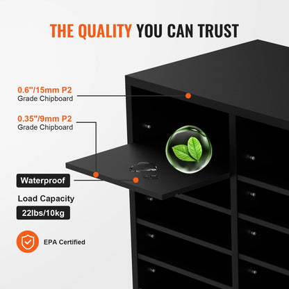 Adjustable Wood Literature Organizer with 24 Compartments, Black, 10 kg Capacity