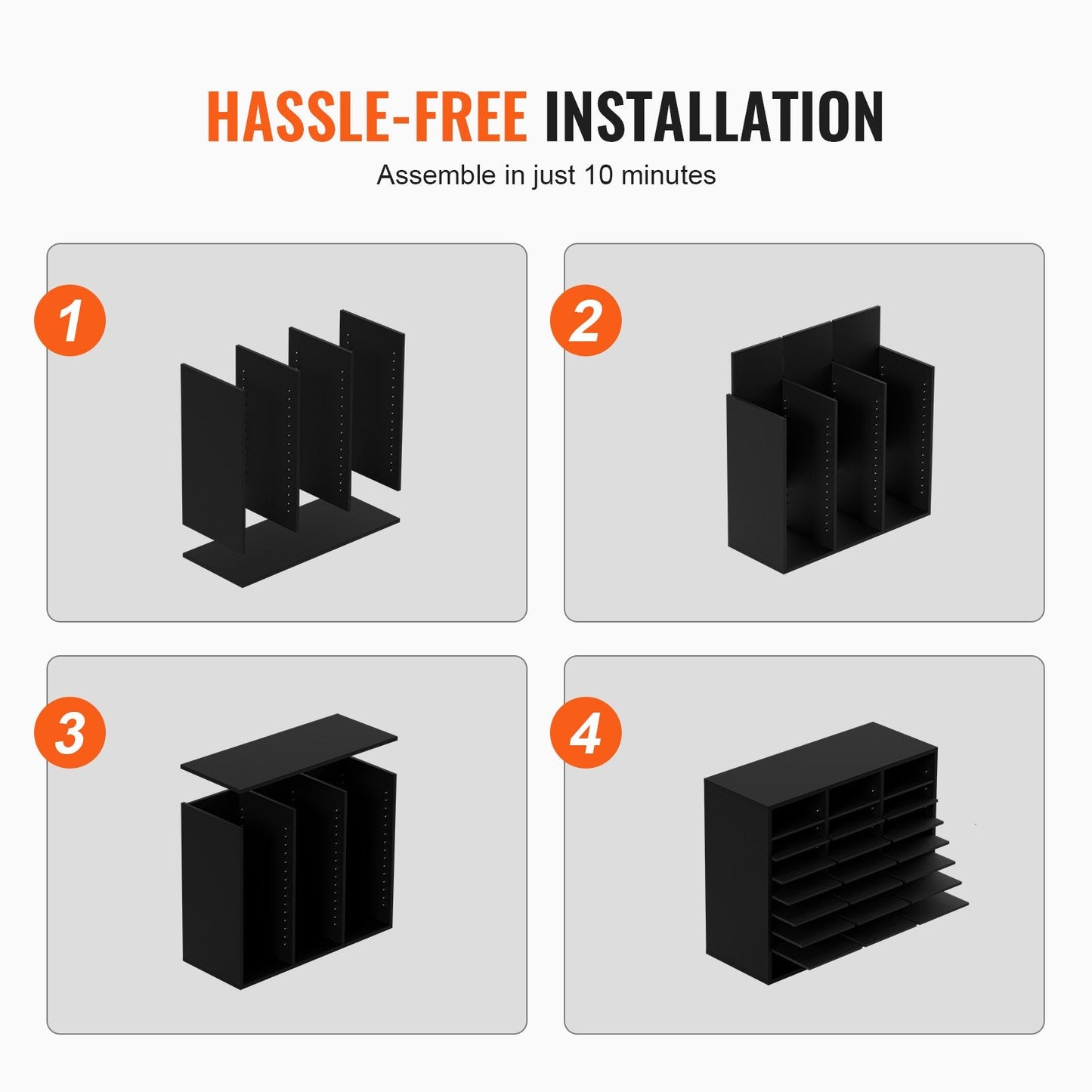 Adjustable Wood Literature Organizer with 24 Compartments, Black, 10 kg Capacity