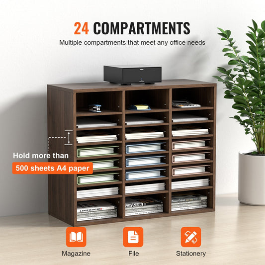 Wooden Literature Organizer with 24 Adjustable Compartments, 10 kg Capacity