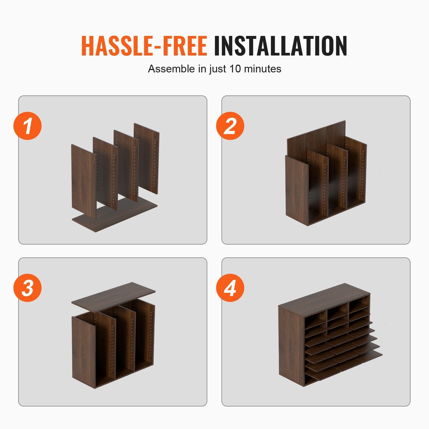 Wooden Literature Organizer with 24 Adjustable Compartments, 10 kg Capacity
