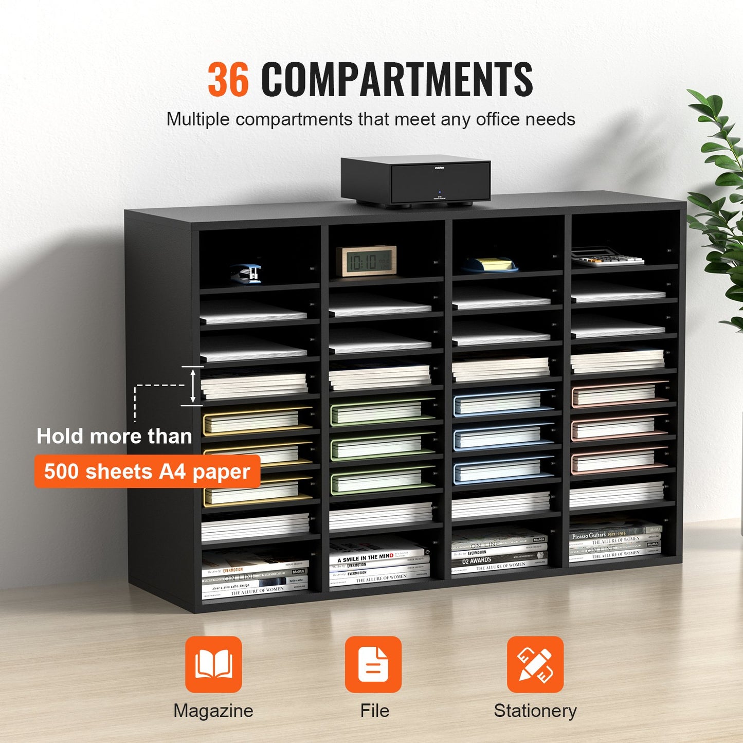 VEVOR Wood Literature Organizer, 36 Compartments, File Sorter with Removable Shelves,