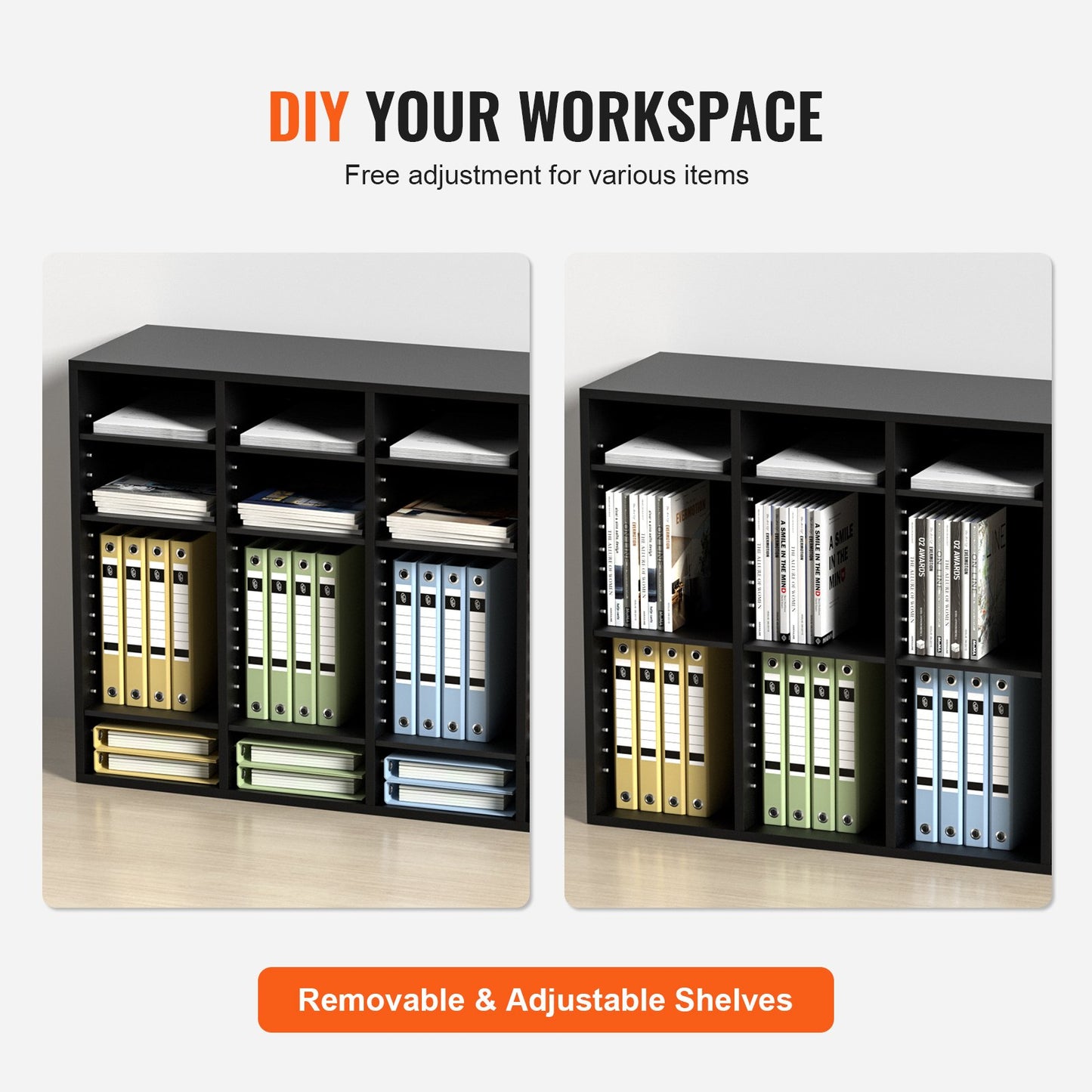 VEVOR Wood Literature Organizer, 36 Compartments, File Sorter with Removable Shelves,
