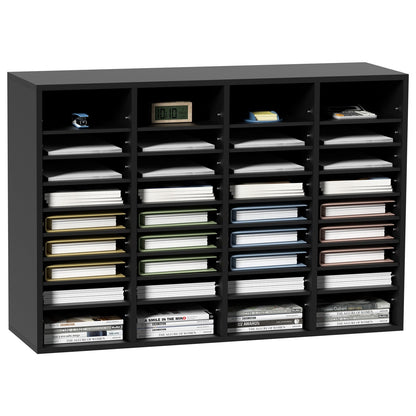 Wood Literature Organizer with 36 Adjustable Slots, Black, 10 kg Capacity