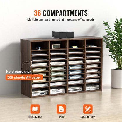 36-Compartment Wood Literature Sorter with Adjustable Shelves for Office Use