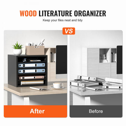 VEVOR Wood Literature Organizer Adjustable File Sorter 5 Compartments Black