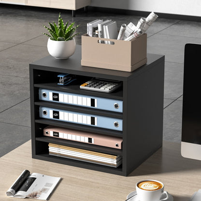 VEVOR Wood Literature Organizer Adjustable File Sorter 5 Compartments Black