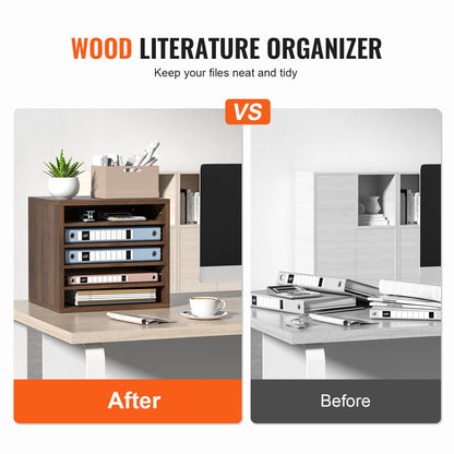VEVOR Wood Literature Organizer Adjustable File Sorter 5 Compartments Brown