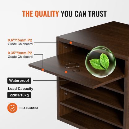 VEVOR Wood Literature Organizer Adjustable File Sorter 5 Compartments Brown