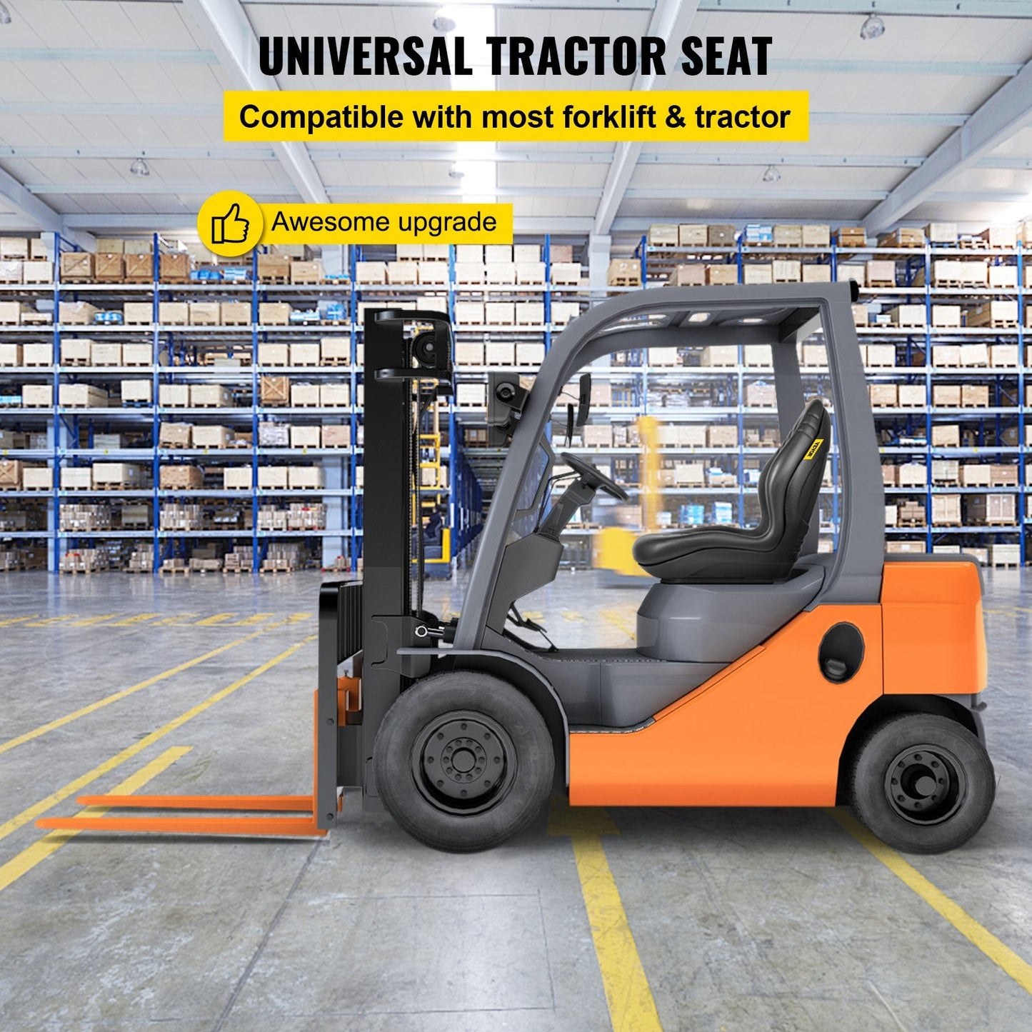 Universal Black Vinyl Tractor Seat with High Back, 50.8 cm, 12 kg, Easy Install