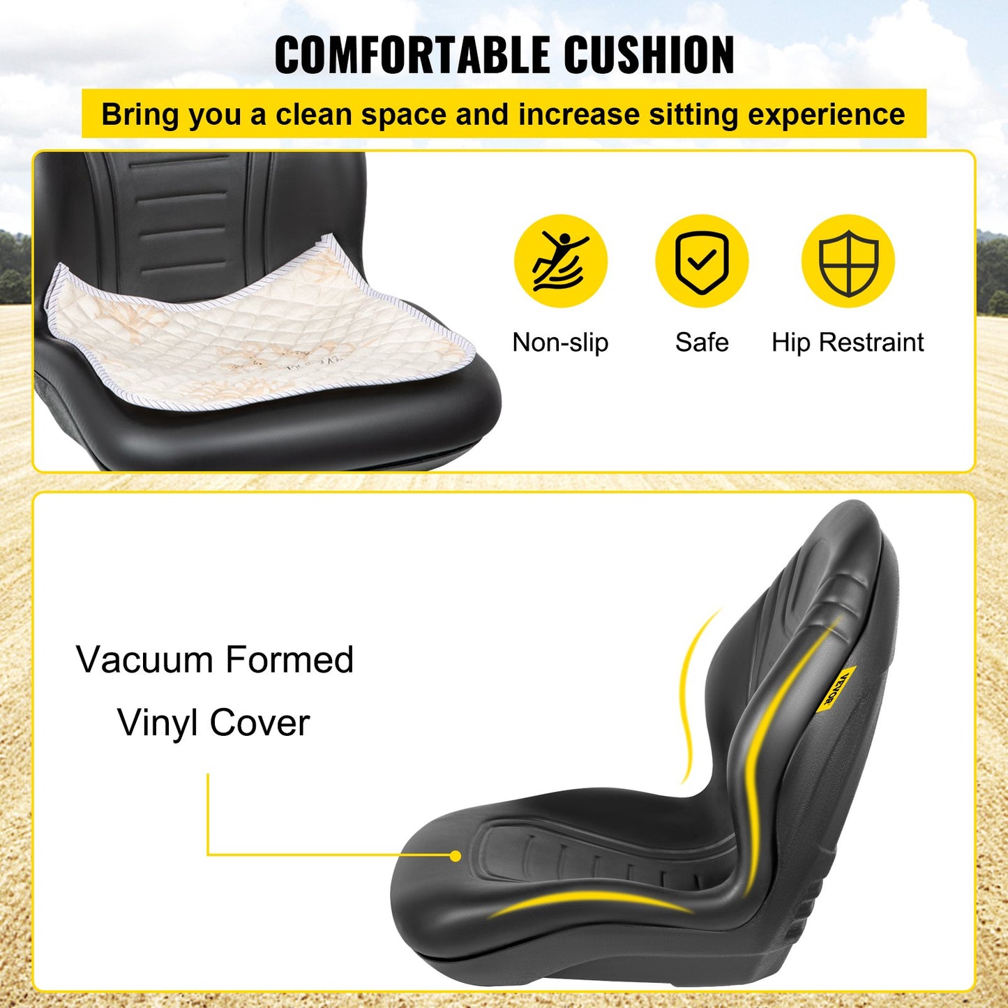 VEVOR Universal Lawn Tractor Seat Replacement, Compact High Back Mower Seat, Black