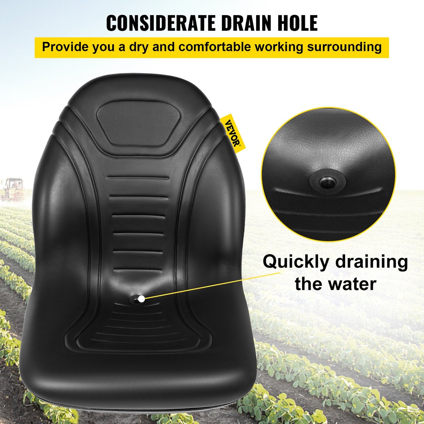 VEVOR Universal Lawn Tractor Seat Replacement, Compact High Back Mower Seat, Black