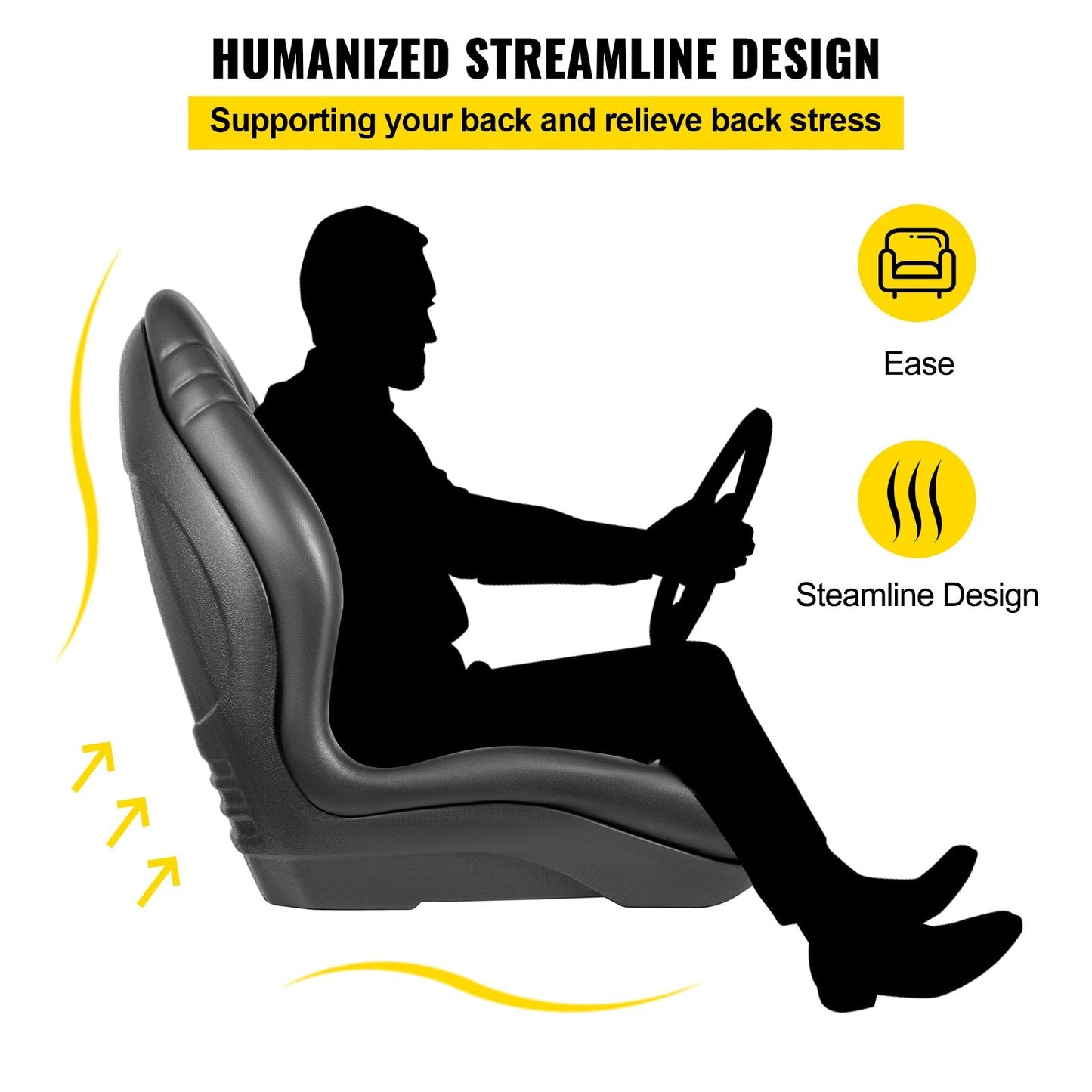 Universal Black Vinyl Tractor Seat with High Back, 50.8 cm, 12 kg, Easy Install