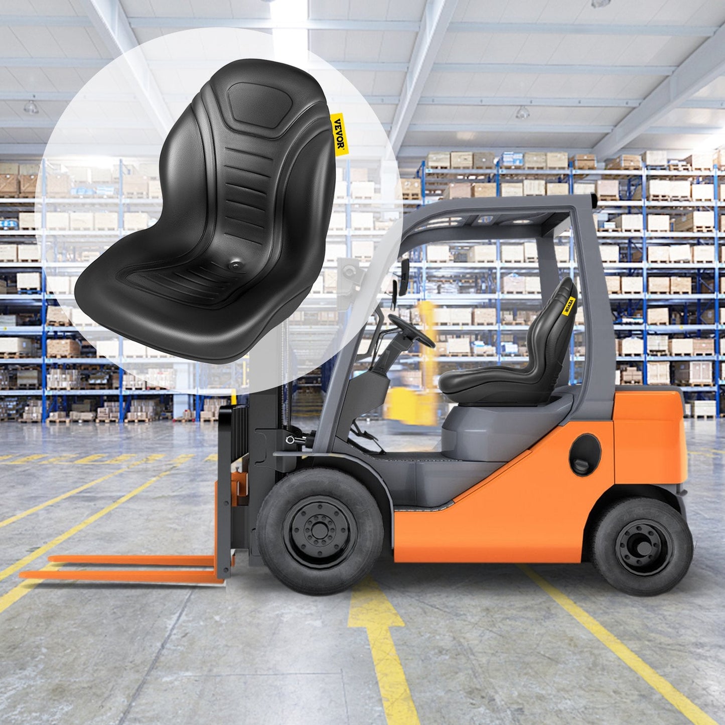 Universal Black Vinyl Tractor Seat with High Back, 50.8 cm, 12 kg, Easy Install