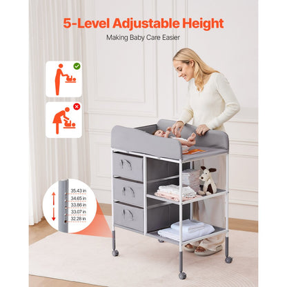 VEVOR Baby Changing Table Portable Diaper Change Station with 3 Drawers & Wheels