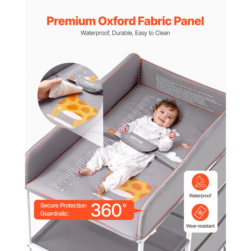 VEVOR Baby Changing Table Portable Diaper Change Station with 3 Drawers & Wheels