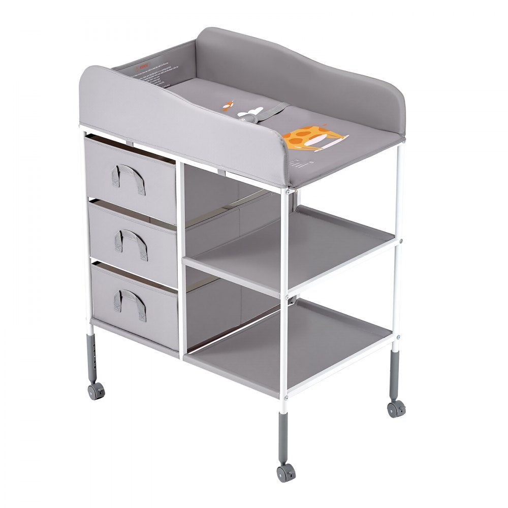 VEVOR Baby Changing Table Portable Diaper Change Station with 3 Drawers & Wheels