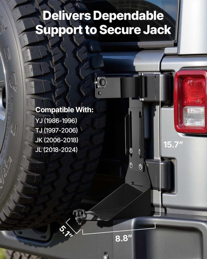 High Lift Jack Mount Bracket, Farm Jack Holder Mounting Bracket Kit, Mount Carrier for Off Road Heavy-Duty Jacks, Compatible With YJ (1986-1996), TJ (1997-2006), JK (2006-2018), JL (2018-2024)
