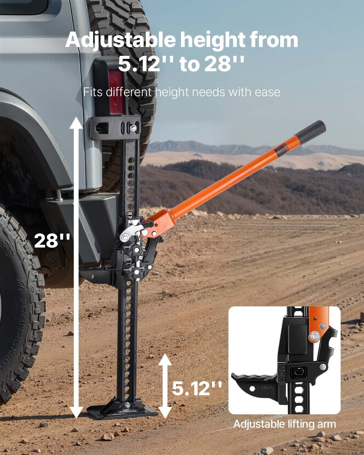 Farm Jack, 845mm Utility High Lift Farm Jack, 3.18 Ton Capacity Ratcheting Off Road Utility Jacks, Heavy-Duty Lift Jacks with 130.1-711.2 mm Lifting Range for Tractor, Truck, SUV