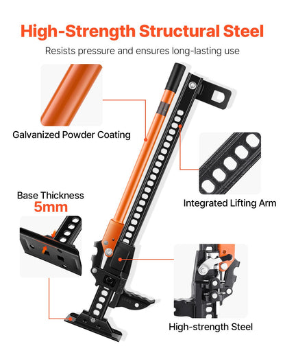 Farm Jack, 845mm Utility High Lift Farm Jack, 3.18 Ton Capacity Ratcheting Off Road Utility Jacks, Heavy-Duty Lift Jacks with 130.1-711.2 mm Lifting Range for Tractor, Truck, SUV