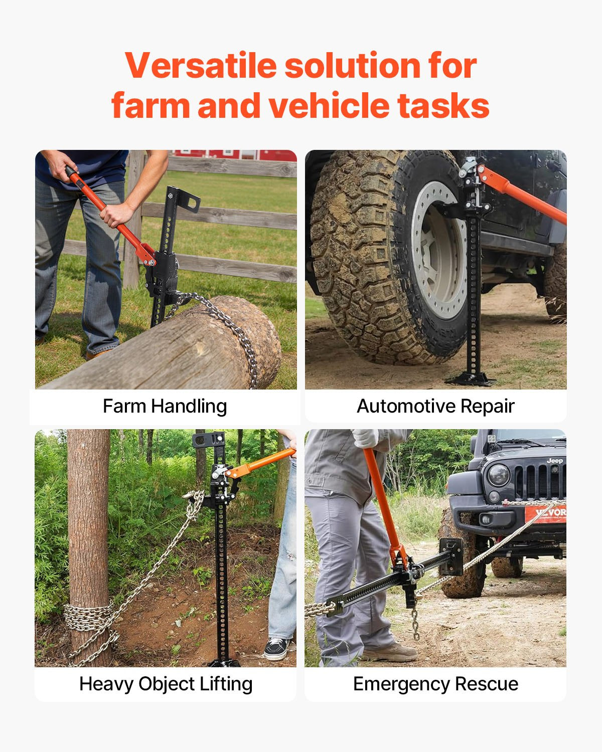 Farm Jack, 845mm Utility High Lift Farm Jack, 3.18 Ton Capacity Ratcheting Off Road Utility Jacks, Heavy-Duty Lift Jacks with 130.1-711.2 mm Lifting Range for Tractor, Truck, SUV