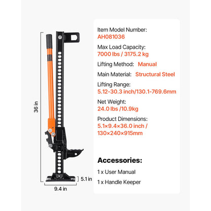 VEVOR 91.5cm Off Road Farm Jack Hoist 3.18 Ton High Lift Tractor Vehicle's Winch