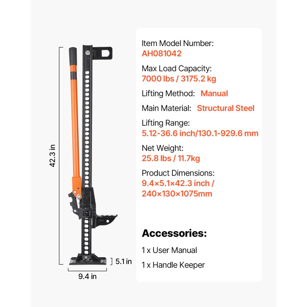 VEVOR 107.5cm Off Road Farm Jack Hoist 3.18 T High Lift Tractor Vehicle's Winch