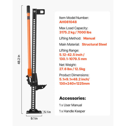 122cm Off Road Farm Jack Hoist 3.18 Ton High Lift Tractor Vehicle's Winch