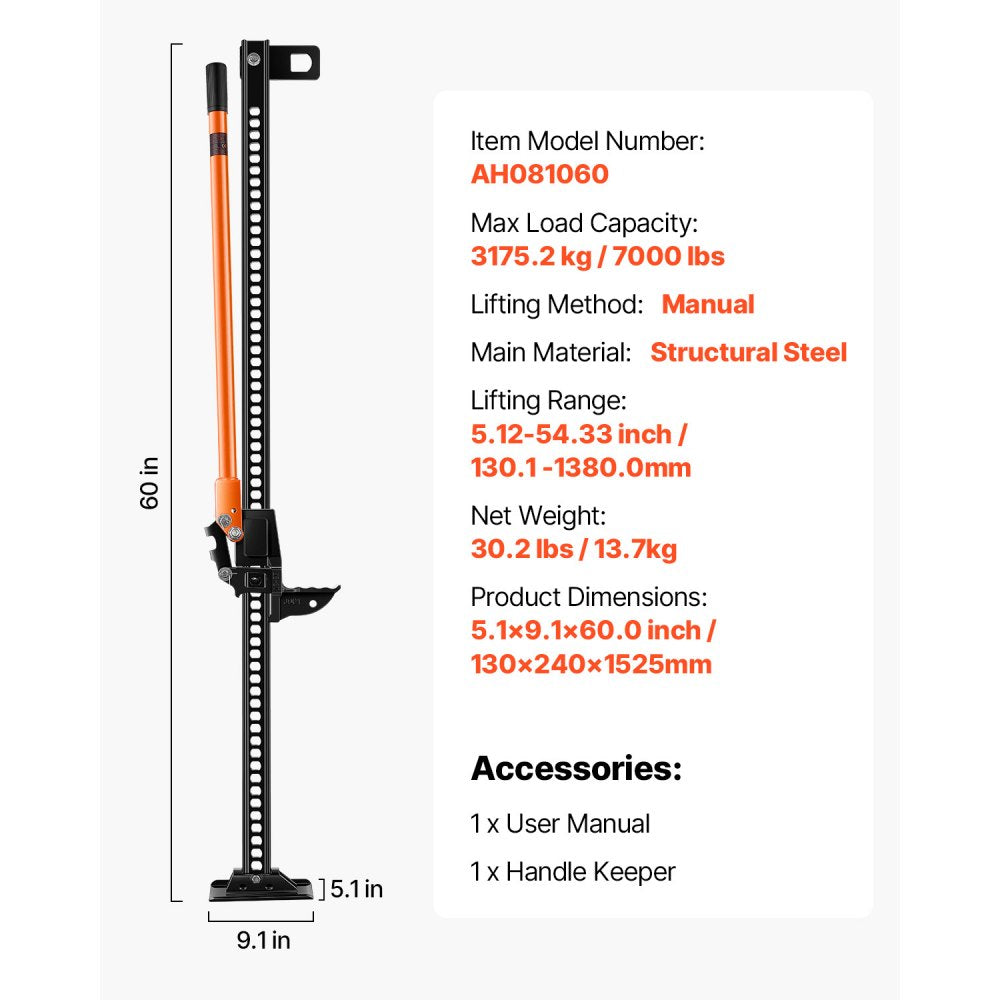 VEVOR 153cm Off Road Farm Jack Hoist 3.18 Ton High Lift Tractor Vehicle's Winch