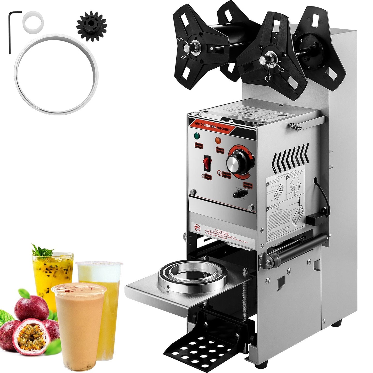 Semi-Automatic Electric Bubble Tea Cup Sealer, 300-500 Cups/Hour, Silver