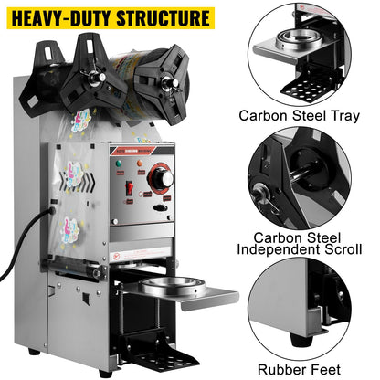 Semi-Automatic Electric Bubble Tea Cup Sealer, 300-500 Cups/Hour, Silver