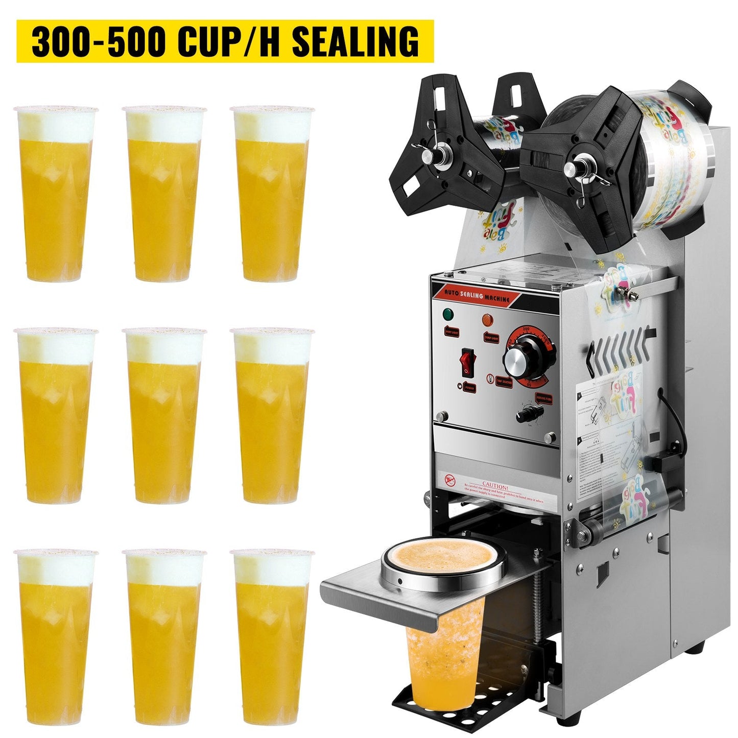 Semi-Automatic Electric Bubble Tea Cup Sealer, 300-500 Cups/Hour, Silver