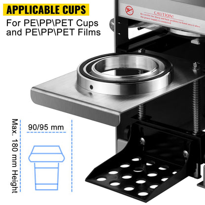 Semi-Automatic Electric Bubble Tea Cup Sealer, 300-500 Cups/Hour, Silver