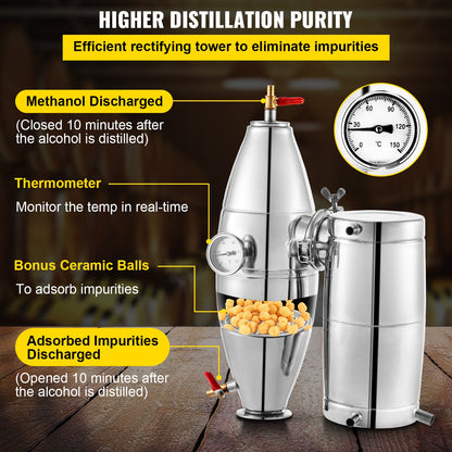 Vevor Wine Boiler Water Alcohol Distiller 5.3 Gallon Moonshine Still for Wine Maker