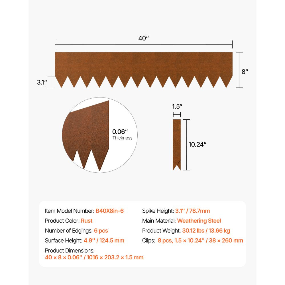Steel Landscape Edging 6 Packs 1016 x 203.2 mm Weather-Resistant for Yard Lawn