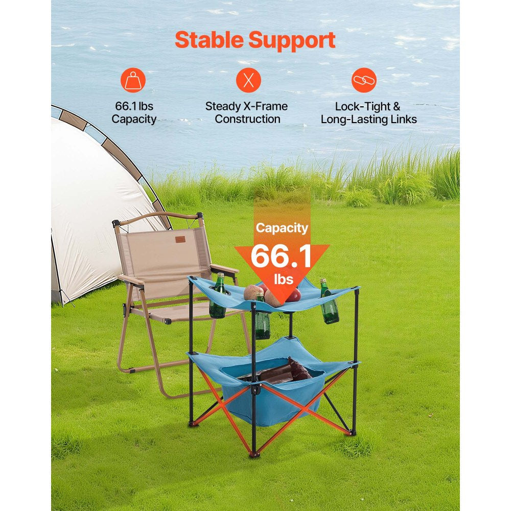 Folding Portable Camping Table Oxford Outdoor SquareTable 4 Cup Holders