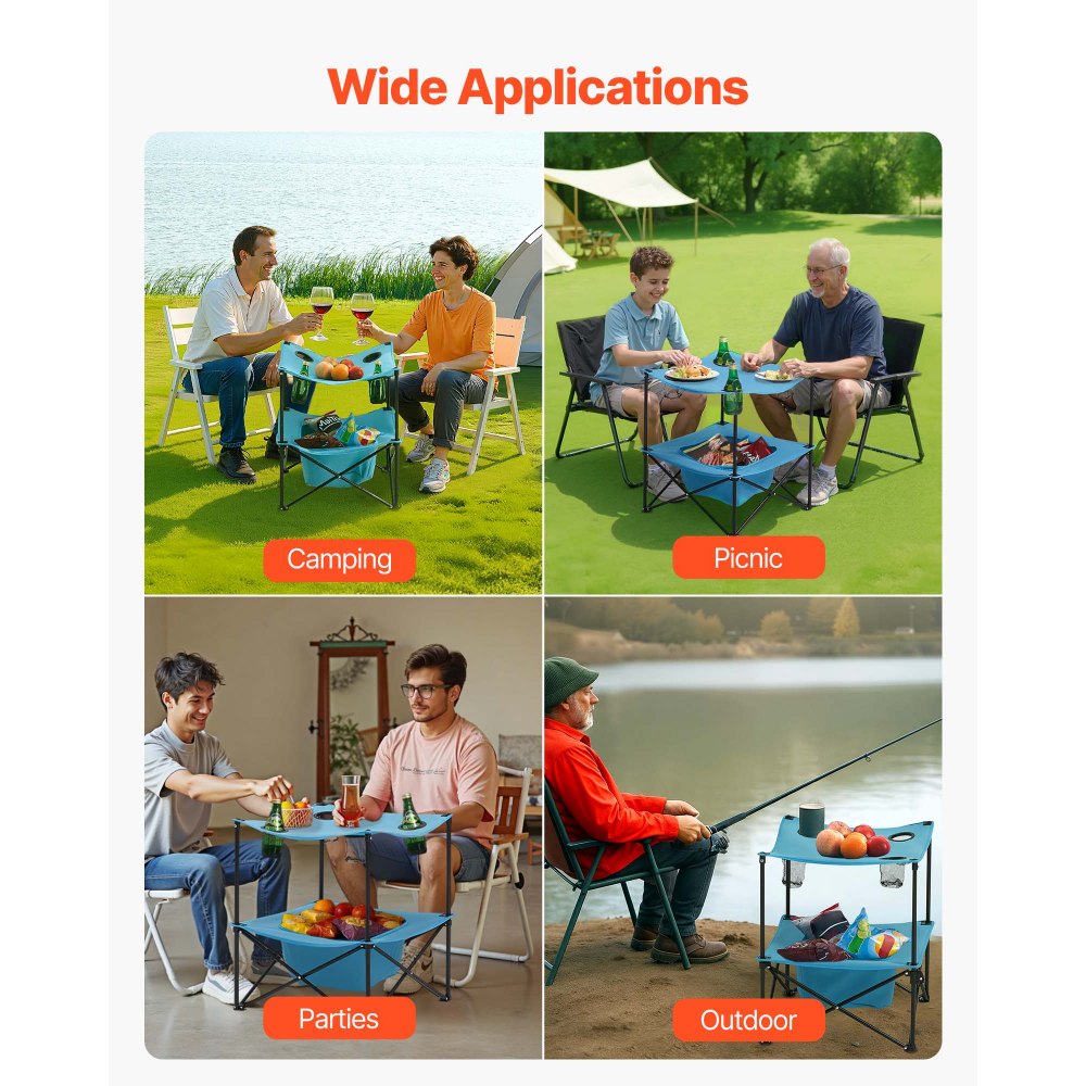 Folding Portable Camping Table Oxford Outdoor SquareTable 4 Cup Holders