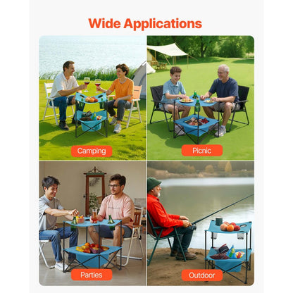 Folding Portable Camping Table Oxford Outdoor SquareTable 4 Cup Holders