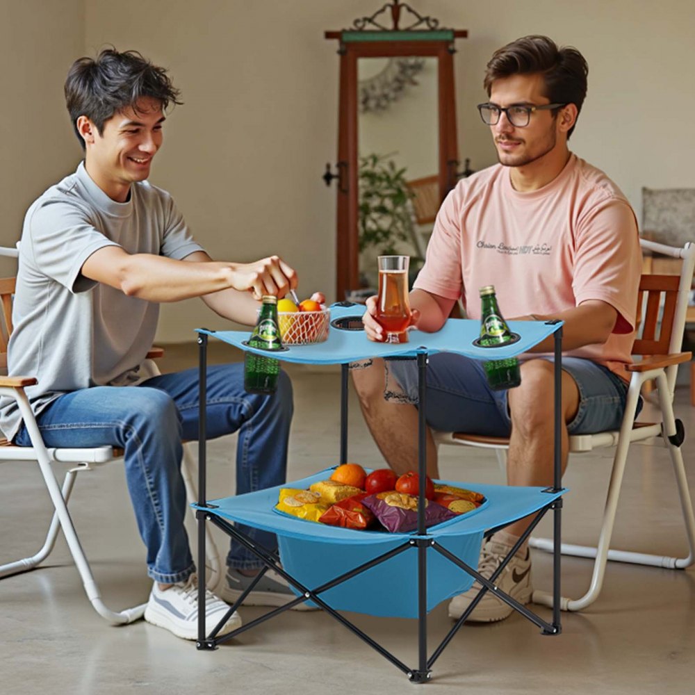 Folding Portable Camping Table Oxford Outdoor SquareTable 4 Cup Holders