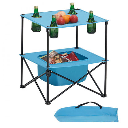 Folding Portable Camping Table Oxford Outdoor SquareTable 4 Cup Holders
