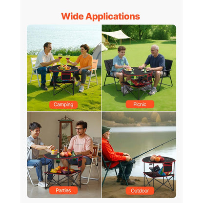 Folding Camping Table, Portable Outdoor Lightweight Picnic Table, 600D Oxford Fabric Waterproof Canvas Travel Beach Tables, with 4 Cup Holders, Carry Bag, for Tailgating Camping Picnic, Black