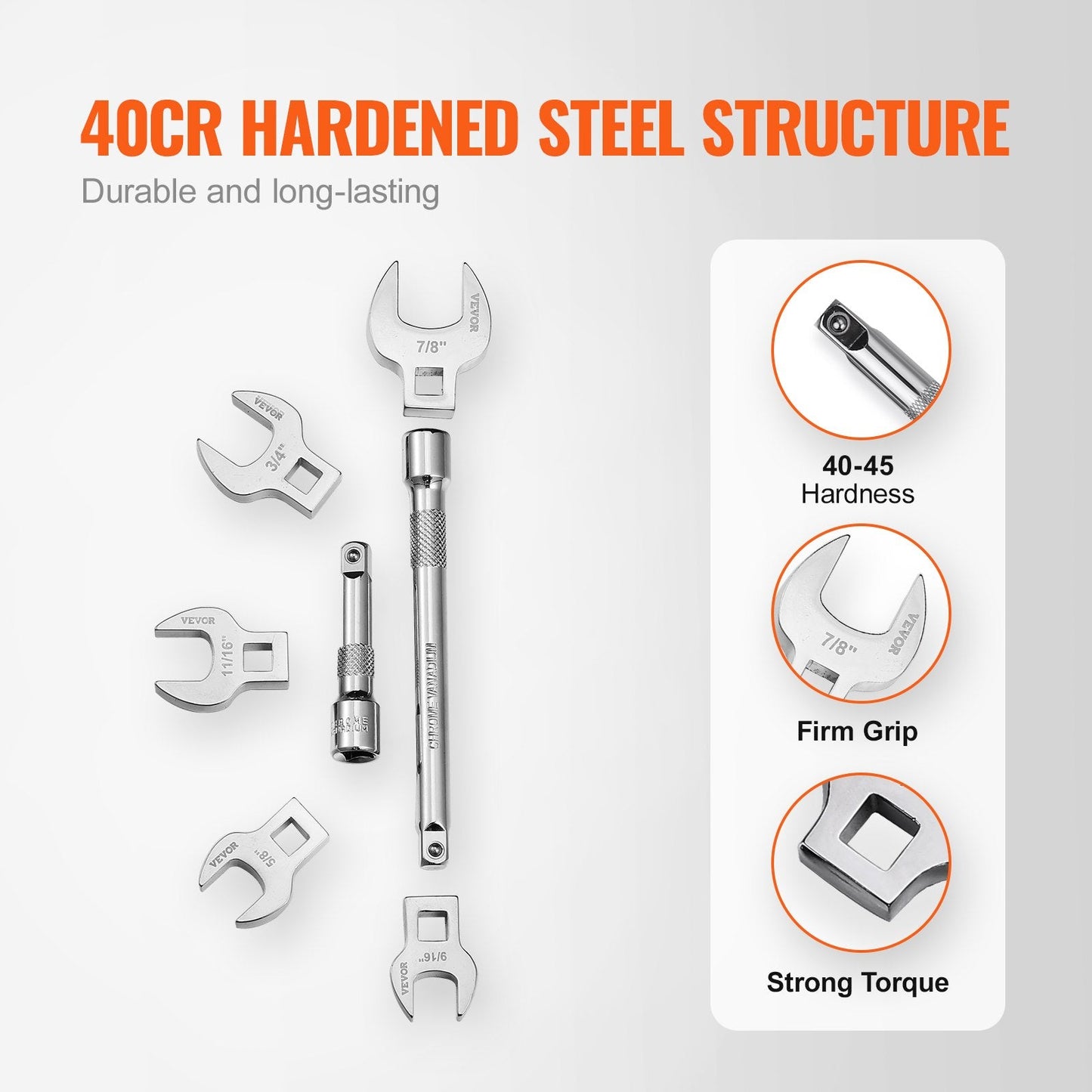 20-Piece Crowfoot Wrench Set with Extensions, SAE & Metric, Mirror Chrome Finish