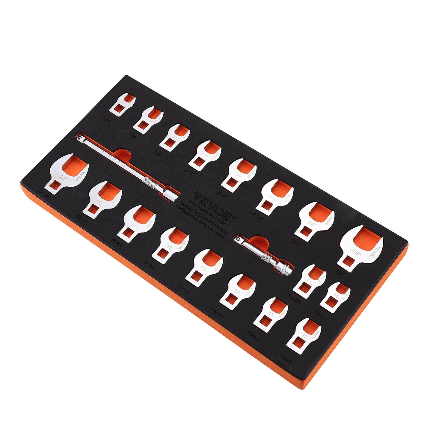 VEVOR Crowfoot Wrench Set, 3/8" Drive 20-Piece Crows Foot Wrench Set with 2 Extension