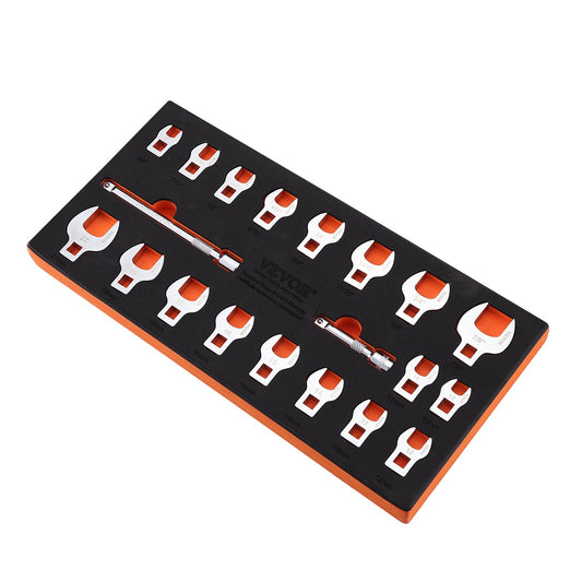 VEVOR Crowfoot Wrench Set, 3/8" Drive 20-Piece Crows Foot Wrench Set with 2 Extension